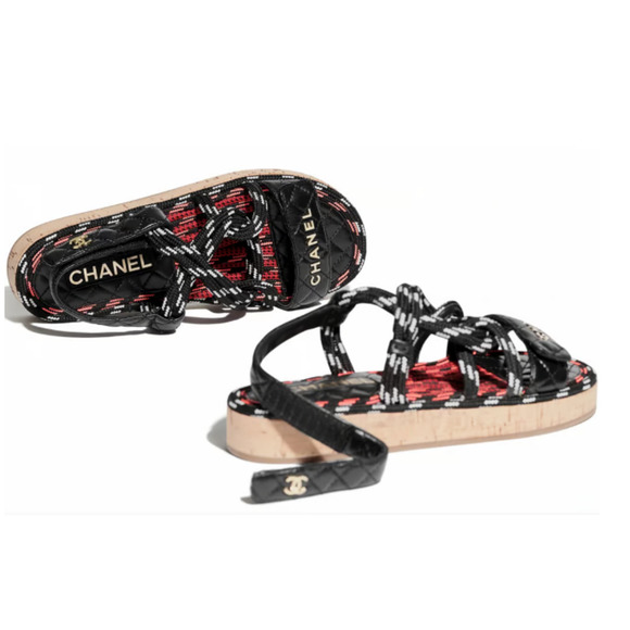 Chanel 20S White Black Cord Rope Quilted CC Logo Mule Slide Strap Sandal Flat 36 - Picture 11 of 12